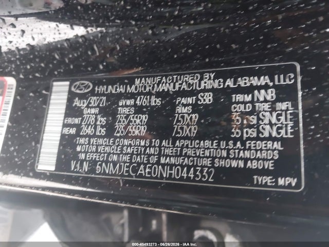 Продажа на аукционе авто 2022 Hyundai Tucson Limited, vin: 5NMJECAE0NH044332, номер лота: 45493273