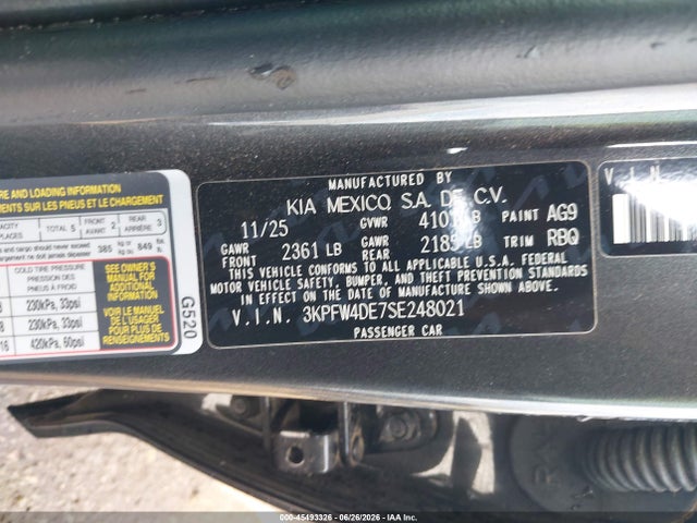 Aukcja sprzedaży 2025 Kia K4 Gt-line, vin: 3KPFW4DE7SE248021, numer aukcji: 45493326