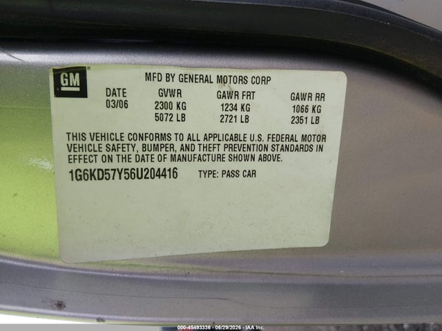 Продаж на аукціоні авто 2006 Cadillac Dts 1sb, vin: 1G6KD57Y56U204416, номер лоту: 45493336