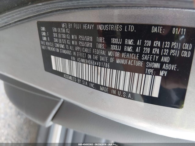 45493363 :رقم المزاد ، 4S4WX9HD6B4401786 vin ، 2011 Subaru Tribeca 3.6r Limited مزاد بيع