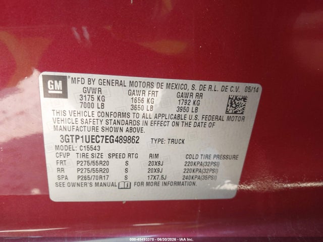 Продаж на аукціоні авто 2014 Gmc Sierra 1500 Sle, vin: 3GTP1UEC7EG489862, номер лоту: 45493370