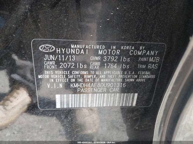 Продажа на аукционе авто 2013 Hyundai Elantra Gls, vin: KMHDH4AE8DU901316, номер лота: 45493381