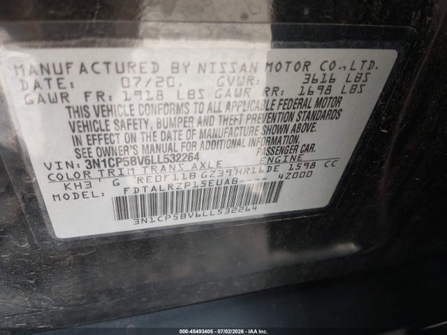 3N1CP5BV6LL532264 Nissan Kicks S Xtronic Cvt