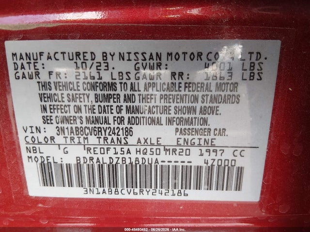 3N1AB8CV6RY242186 Nissan Sentra Sv Xtronic Cvt