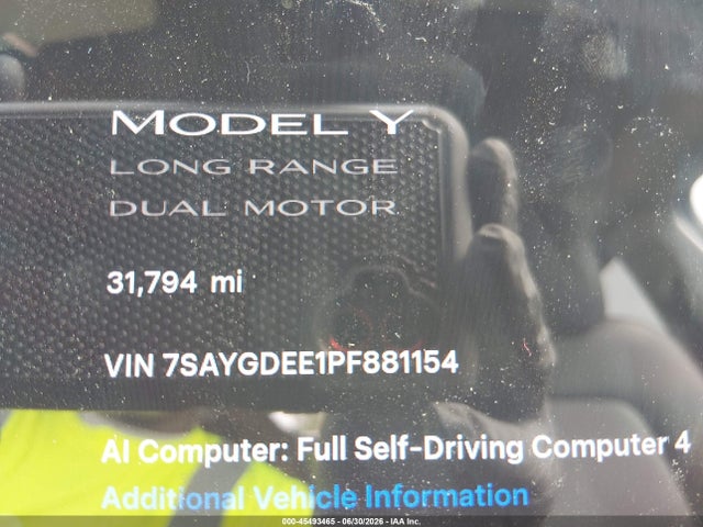 Продажа на аукционе авто 2023 Tesla Model Y Awd/long Range Dual Motor All-wheel Drive, vin: 7SAYGDEE1PF881154, номер лота: 45493465