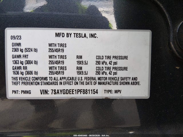 Продажа на аукционе авто 2023 Tesla Model Y Awd/long Range Dual Motor All-wheel Drive, vin: 7SAYGDEE1PF881154, номер лота: 45493465