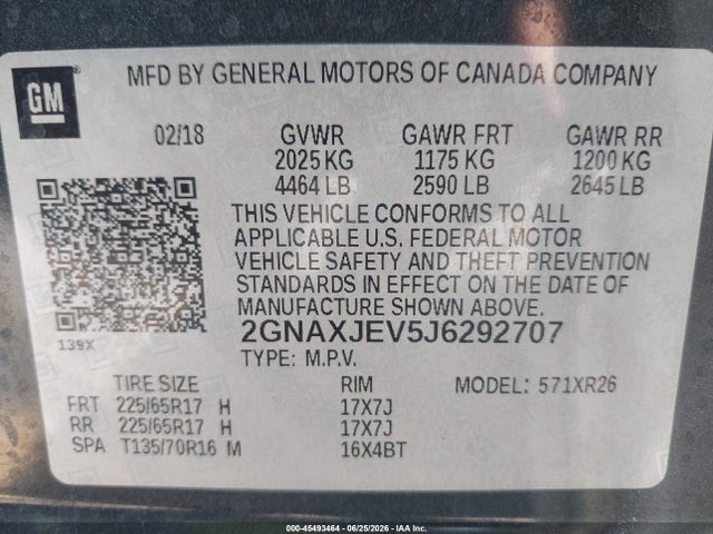Chevrolet EQUINOX LT 2018 2GNAXJEV5J6292707 Image 9