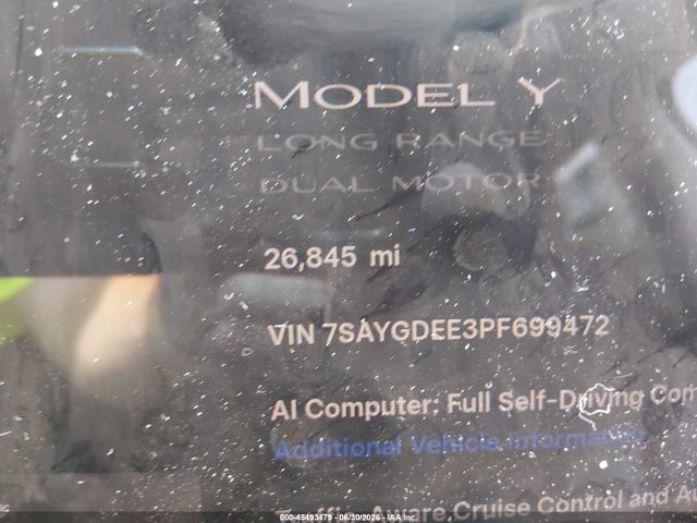 45493479 :رقم المزاد ، 7SAYGDEE3PF699472 vin ، 2023 Tesla Model Y مزاد بيع