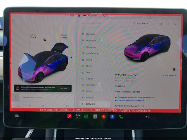2020 Tesla Model Y Long Range Dual Motor All-wheel Drive/performance Dual Motor All-wheel Drive მანქანა იყიდება აუქციონზე, vin: 5YJYGDEF2LF002373, აუქციონის ნომერი: 45493494