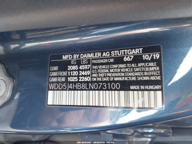 45493497 :رقم المزاد ، WDD5J4HB8LN073100 vin ، 2020 Mercedes-benz Cla 250 4matic مزاد بيع