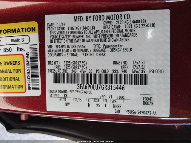 Ford Fusion Hybrid Se 2016 3FA6P0LU7GR315446 Image 9