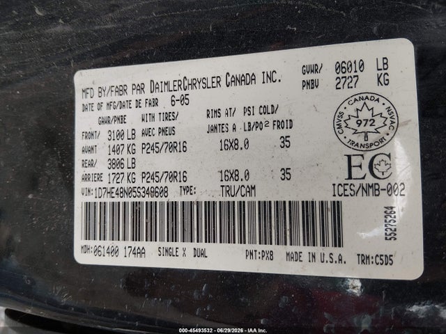 Продаж на аукціоні авто 2005 Dodge Dakota Slt, vin: 1D7HE48N05S349608, номер лоту: 45493532