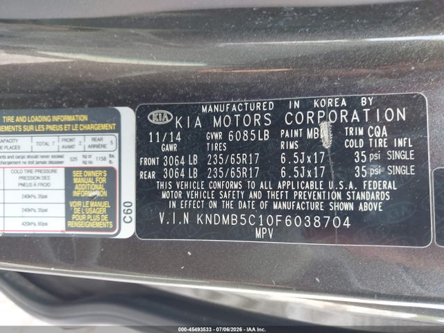 KIA SEDONA LX 2015 KNDMB5C10F6038704 Image 9