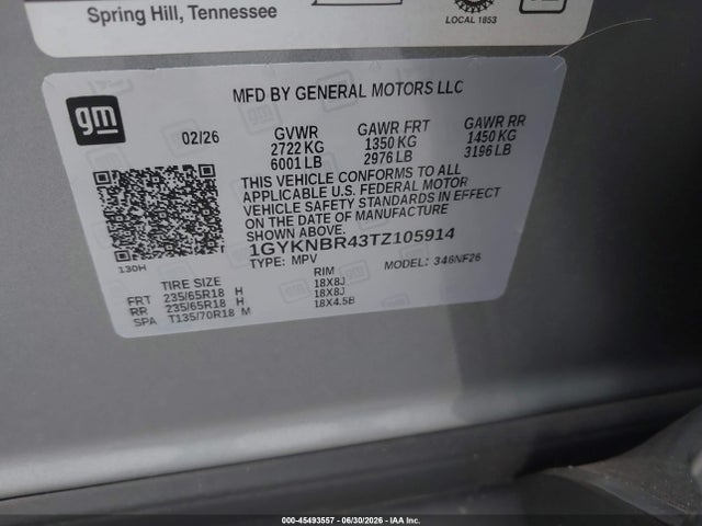 Продажа на аукционе авто 2026 Cadillac Xt5 Luxury Awd, vin: 1GYKNBR43TZ105914, номер лота: 45493557