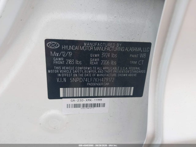 Hyundai ELANTRA SE 2019 5NPD74LF7KH479172 Image 9
