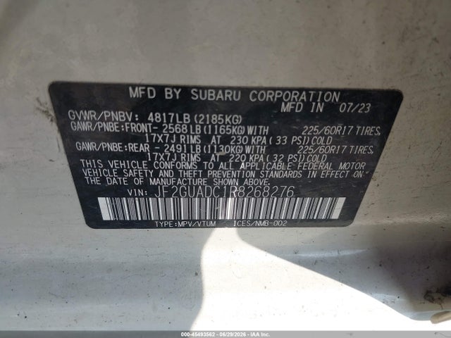 45493562 :رقم المزاد ، JF2GUADC1R8268276 vin ، 2024 Subaru Crosstrek Premium مزاد بيع