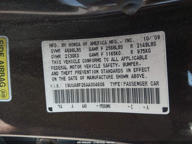 2010 Acura Tl 3.5 მანქანა იყიდება აუქციონზე, vin: 19UUA8F26AA004606, აუქციონის ნომერი: 45493567