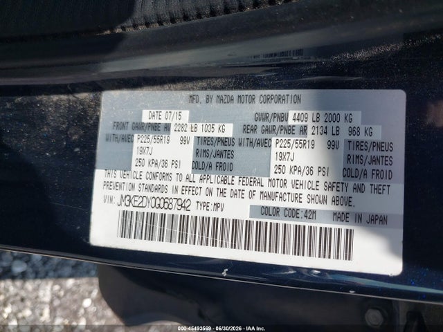 45493569 :رقم المزاد ، JM3KE2DY0G0687942 vin ، 2016 Mazda Cx-5 Grand Touring مزاد بيع