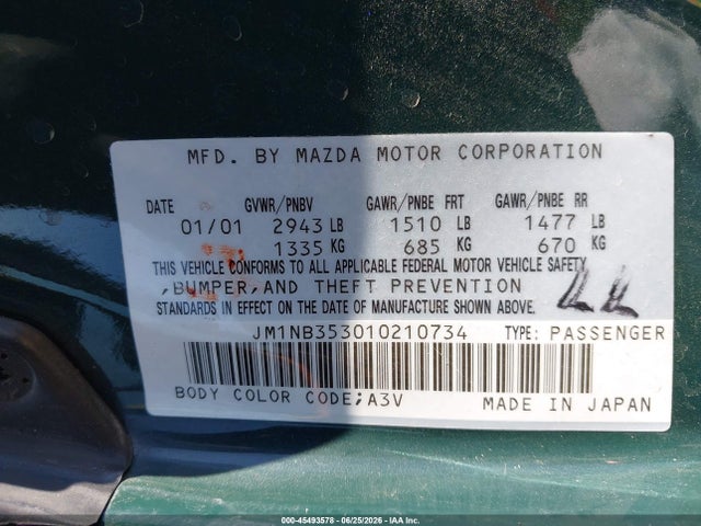 Продаж на аукціоні авто 2001 Mazda Mx-5 Miata Ls/special Edition, vin: JM1NB353010210734, номер лоту: 45493578