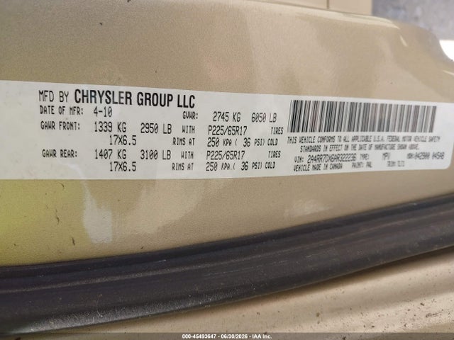 Продаж на аукціоні авто 2010 Chrysler Town & Country New Limited, vin: 2A4RR7DX6AR322236, номер лоту: 45493647