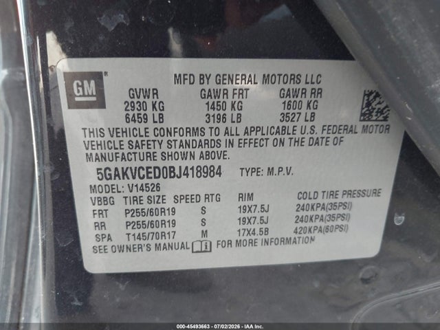 2011 Buick Enclave 2xl მანქანა იყიდება აუქციონზე, vin: 5GAKVCED0BJ418984, აუქციონის ნომერი: 45493663
