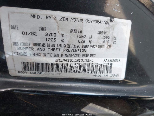 Aukcja sprzedaży 1992 Mazda Mx-5 Miata, vin: JM1NA3511N1316854, numer aukcji: 45493672