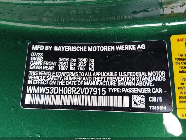 Продаж на аукціоні авто 2024 Mini Hardtop Cooper S, vin: WMW53DH08R2V07915, номер лоту: 45493676