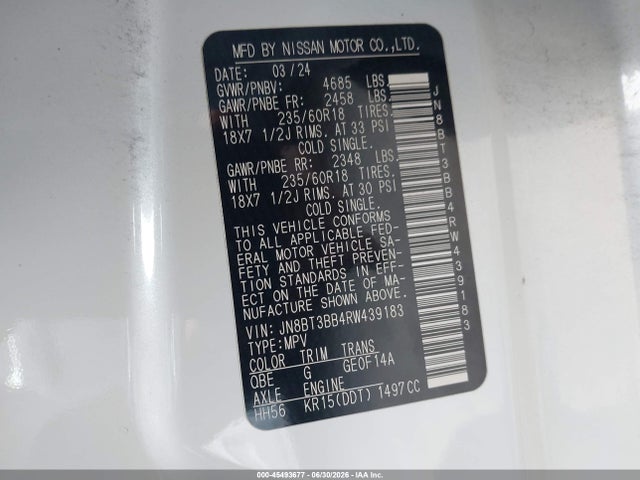 JN8BT3BB4RW439183 Nissan Rogue Sv Intelligent Awd