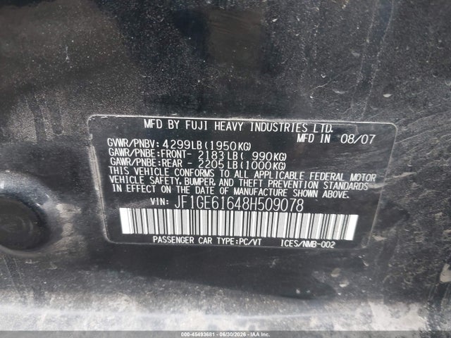 45493681 :رقم المزاد ، JF1GE61648H509078 vin ، 2008 Subaru Impreza  (natl) I مزاد بيع