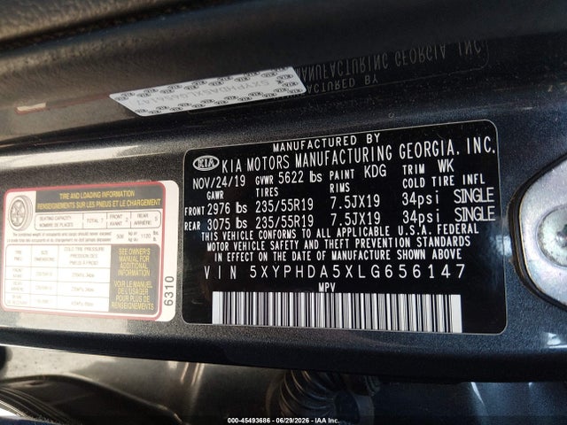 Продаж на аукціоні авто 2020 Kia Sorento 3.3l Ex, vin: 5XYPHDA5XLG656147, номер лоту: 45493686