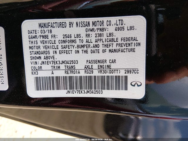 Aukcja sprzedaży 2018 Infiniti Q60 3.0t Sport, vin: JN1EV7EK3JM342503, numer aukcji: 45493718