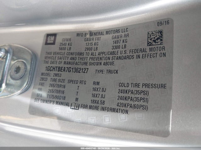Chevrolet Colorado 4wd Wt 2016 1GCHTBEA7G1362127 Image 9