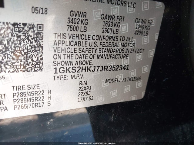 Aukcja sprzedaży 2018 Gmc Yukon Xl Denali, vin: 1GKS2HKJ7JR352341, numer aukcji: 45493767