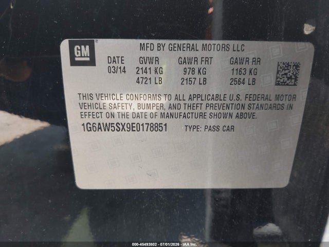 Aukcja sprzedaży 2014 Cadillac Cts Standard, vin: 1G6AW5SX9E0178851, numer aukcji: 45493802
