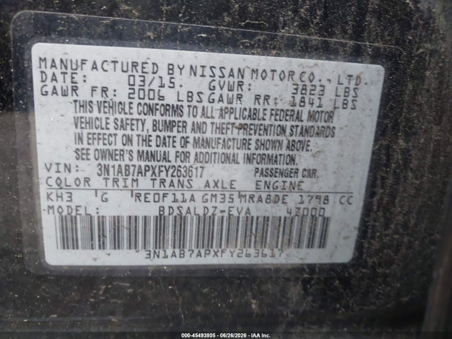 Aukcja sprzedaży 2015 Nissan Sentra Sv, vin: 3N1AB7APXFY263617, numer aukcji: 45493805