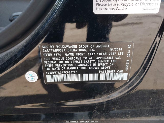 1VWBV7A34FC036290 Volkswagen Passat 2.0l Tdi Se