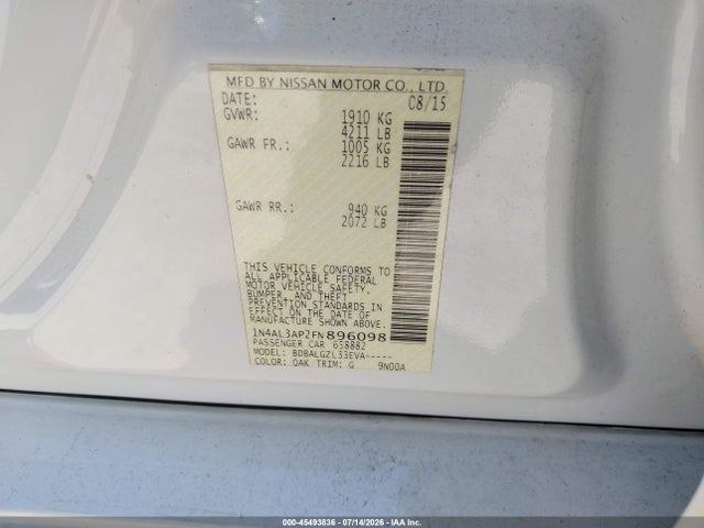 1N4AL3AP2FN896098 Nissan Altima 2.5/2.5 S/2.5 Sl/2.5 Sv