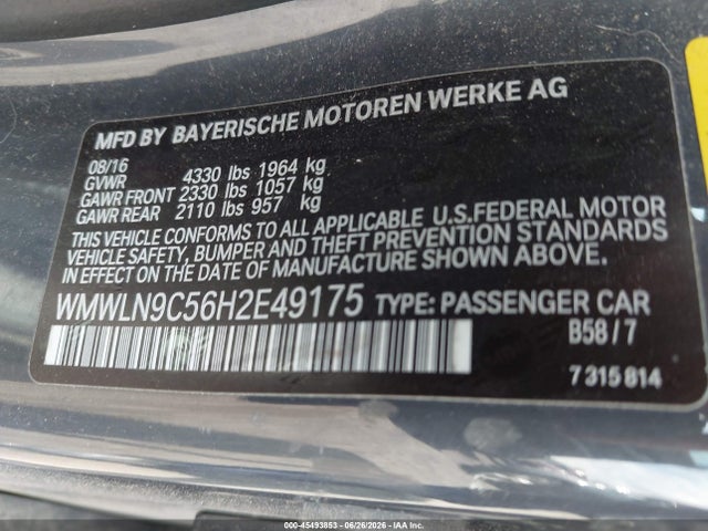 45493853 :رقم المزاد ، WMWLN9C56H2E49175 vin ، 2017 Mini Clubman Cooper S مزاد بيع