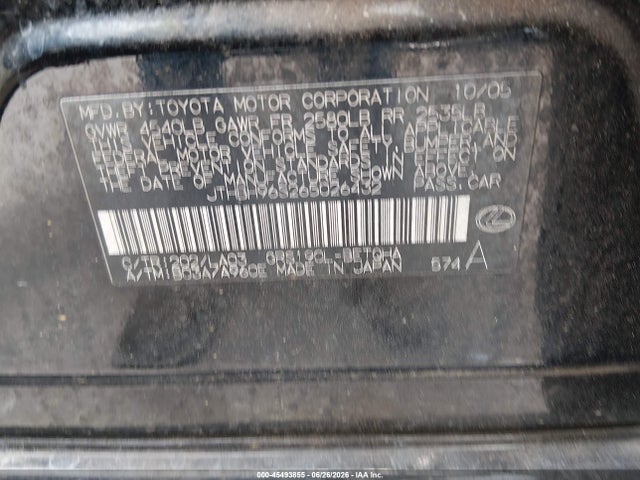 Aukcja sprzedaży 2006 Lexus Gs 300, vin: JTHBH96S265026432, numer aukcji: 45493855