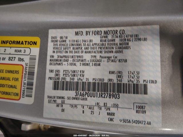 Ford Fusion Hybrid S 2018 3FA6P0UU1JR278903 Image 9