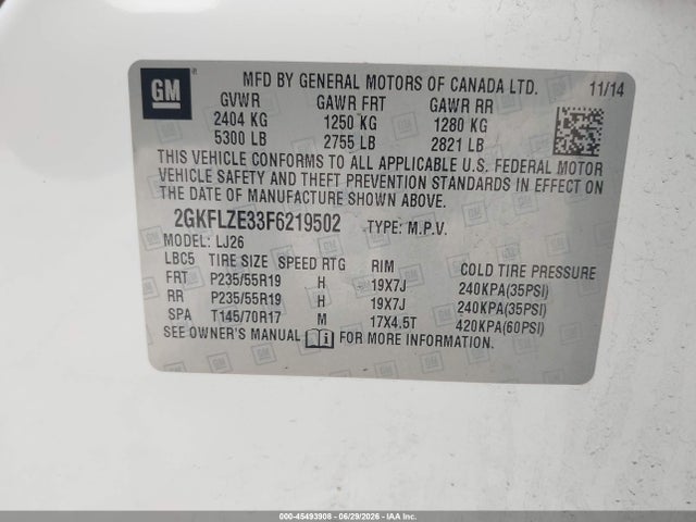 Aukcja sprzedaży 2015 Gmc Terrain Denali, vin: 2GKFLZE33F6219502, numer aukcji: 45493908