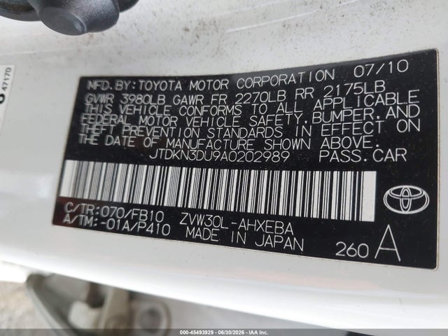 2010 Toyota Prius Ii მანქანა იყიდება აუქციონზე, vin: JTDKN3DU9A0202989, აუქციონის ნომერი: 45493929