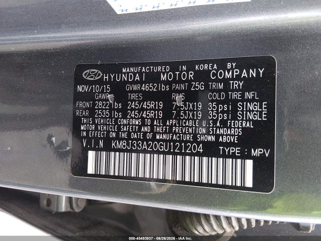 KM8J33A20GU121204 Hyundai Tucson Limited