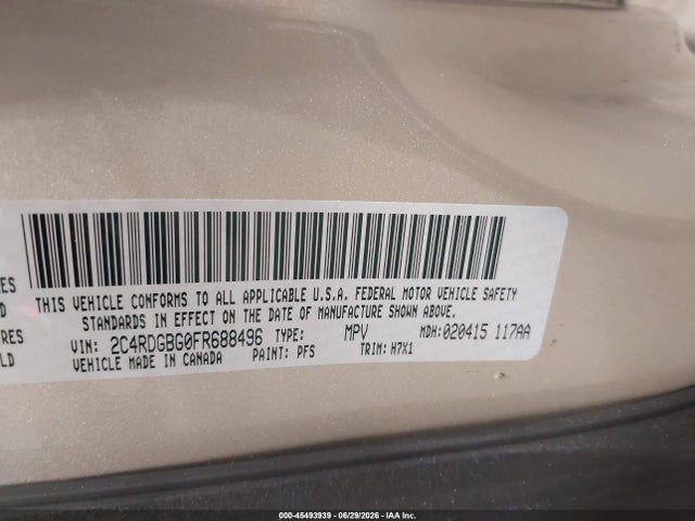 Продаж на аукціоні авто 2015 Dodge Grand Caravan American Value Pkg, vin: 2C4RDGBG0FR688496, номер лоту: 45493939
