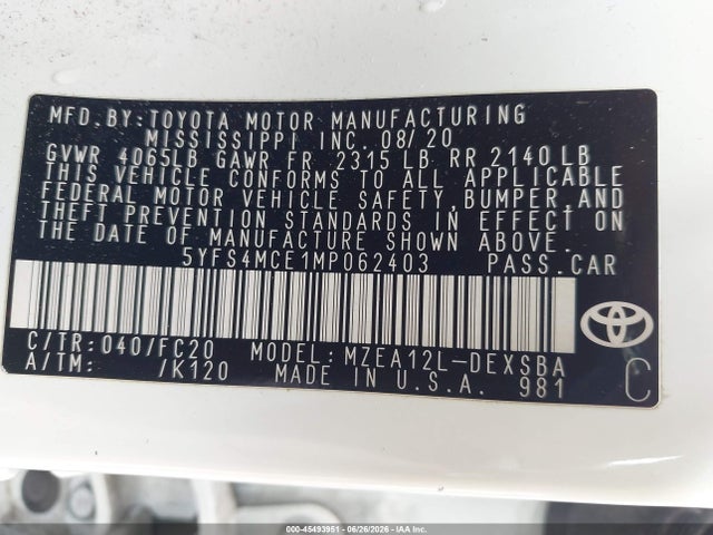 Toyota COROLLA SE 2021 5YFS4MCE1MP062403 Image 9