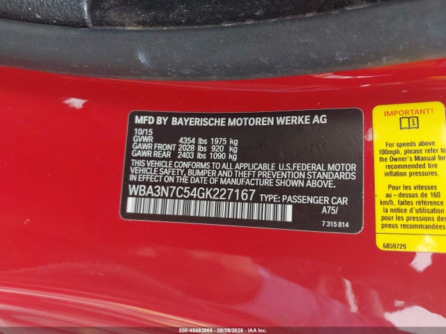 45493969 :رقم المزاد ، WBA3N7C54GK227167 vin ، 2016 Bmw 428i مزاد بيع