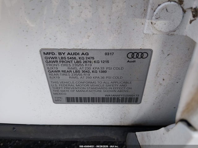 Продажа на аукционе авто 2018 Audi Q5, vin: WA1ANAFY7J2009173, номер лота: 45494031