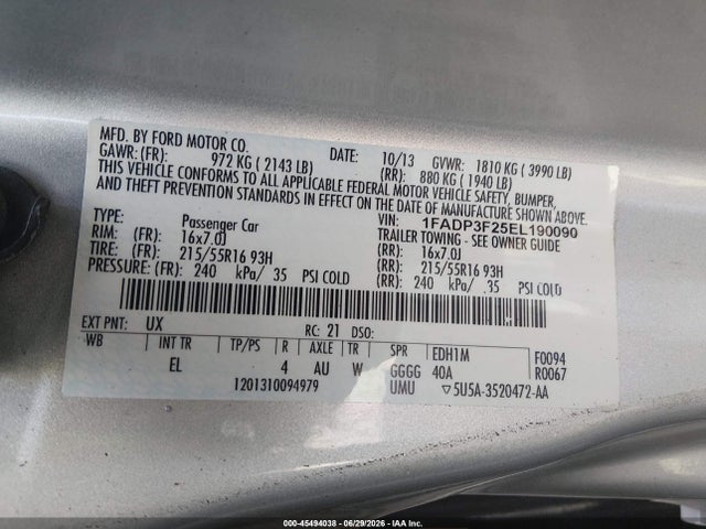 Продажа на аукционе авто 2014 Ford Focus Se, vin: 1FADP3F25EL190090, номер лота: 45494038