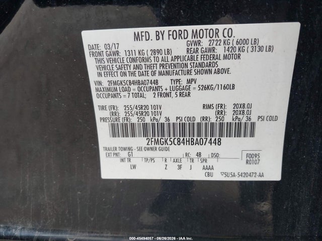 Продаж на аукціоні авто 2017 Ford Flex Sel, vin: 2FMGK5C84HBA07448, номер лоту: 45494057