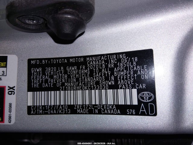 Toyota COROLLA L 2019 2T1BURHE0KC133030 Image 9